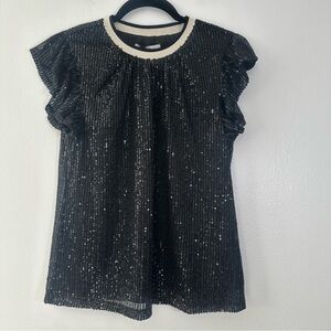 THML Black Sequin Flutter Sleeve Top Women’s XS NWT Party Holiday